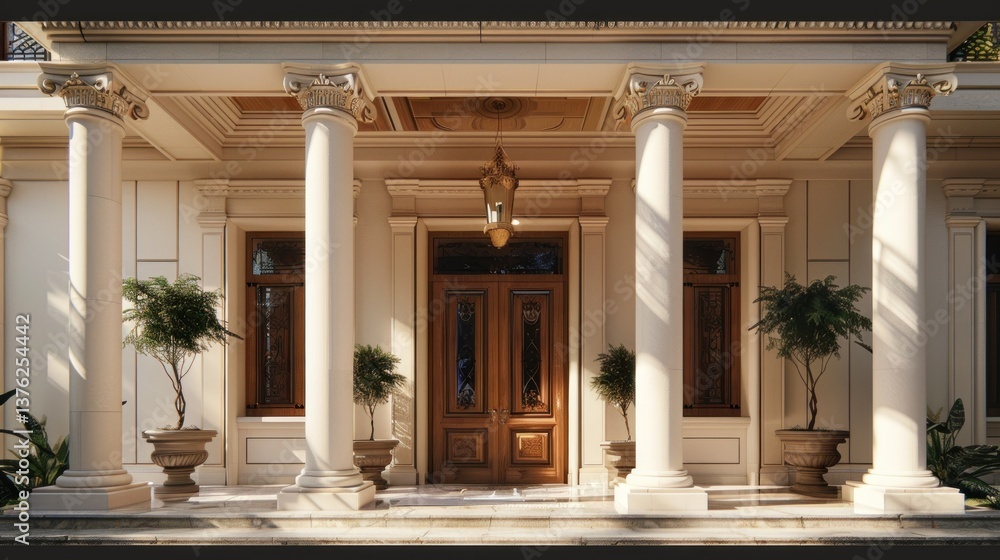 Fototapeta premium A grand entrance of a classic style villa with elegant columns.