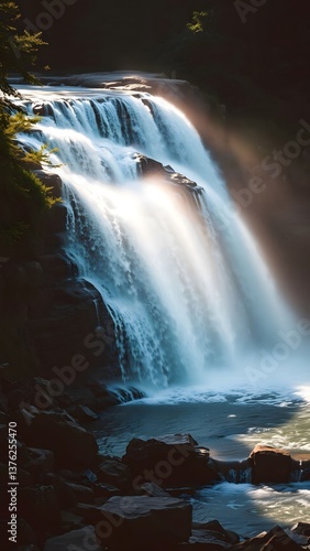 Majestic Waterfall in Serene Nature
