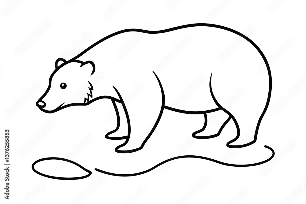 Obraz premium Line Art Polar Bear Walking on Ice, Simple Illustration