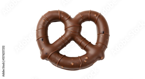A close up shot of a chocolate covered pretzel on a black background in a studio setting