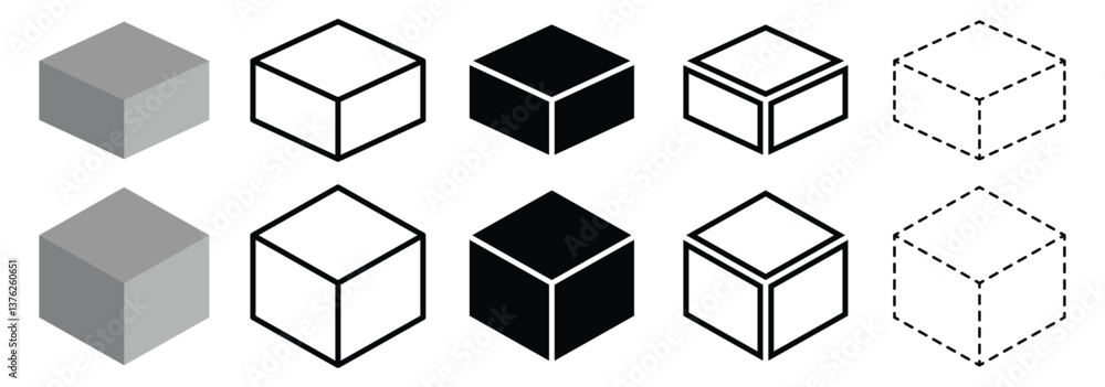 Cube set icons, simple icon shape, linear, silhouette and flat style vector illustration isolated on white background Cube set icons, simple icon shape, linear, silhouette and flat style vector illustration isolated on white background