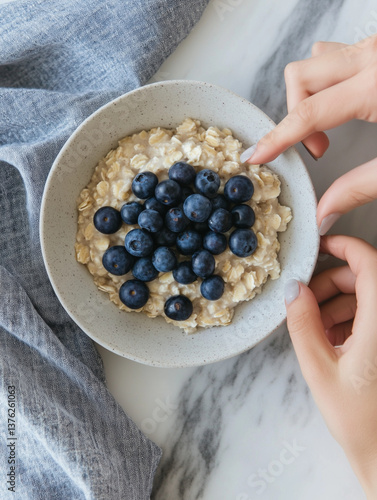 fresh blueberries on oatmeal