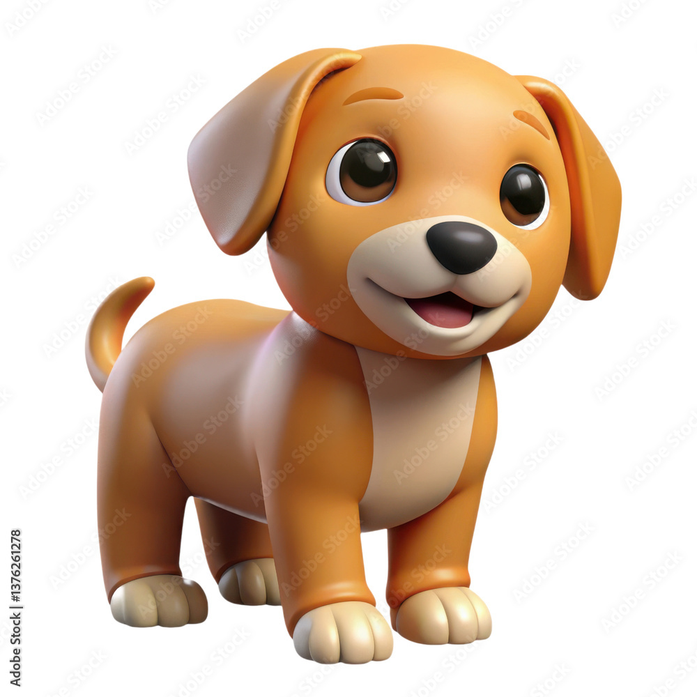 A cheerful cartoon dog with a shiny coat, big eyes, and a friendly expression, standing playfully on its four paws, illustration of 3d rendering. A cheerful cartoon dog with a shiny coat, big eyes, and a friendly expression, standing playfully on its four paws, illustration of 3d rendering.