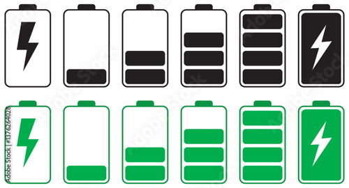 Alkaline battery set icon in flat style. Different size accumulator vector illustration.