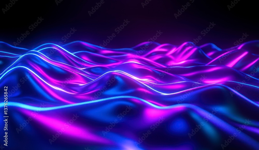 Naklejka premium Glowing Blue and Purple Abstract Waves on Dark Background Creates Dynamic Visual
