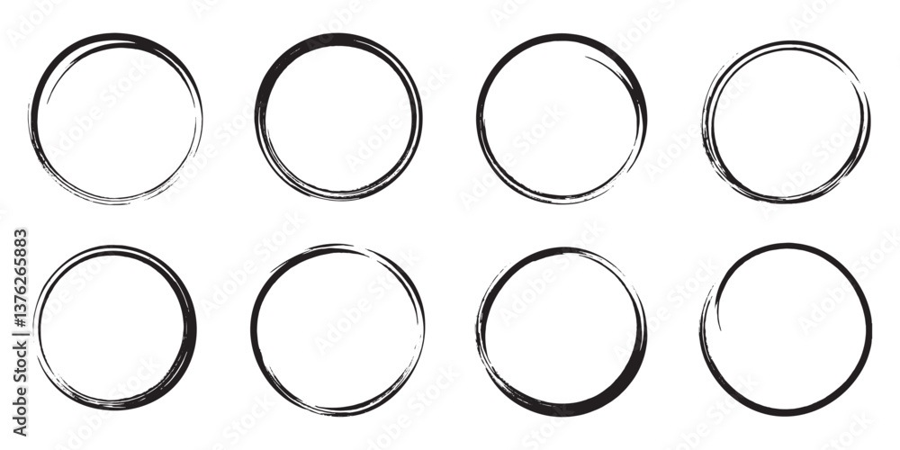 Hand drawing different circles isolated on white background. Hand written brush circles for marking text, numbers, marker pen, pencil, logo, hand drawn doodle grunge circle highlights. Vector eps 10 Hand drawing different circles isolated on white background. Hand written brush circles for marking text, numbers, marker pen, pencil, logo, hand drawn doodle grunge circle highlights. Vector eps 10