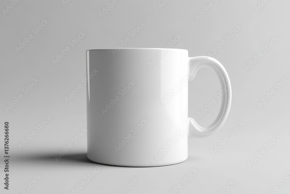 Obraz premium A simple white ceramic mug displayed on a plain surface
