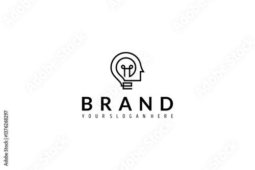 bulb logo with brain combination in line art design