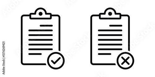Clipboard with check mark and cross icon