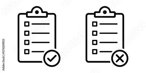 Clipboard with check mark and cross icon