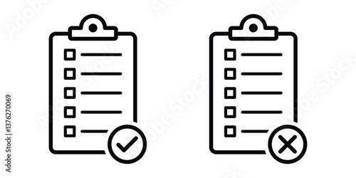 Clipboard with check mark and cross icon