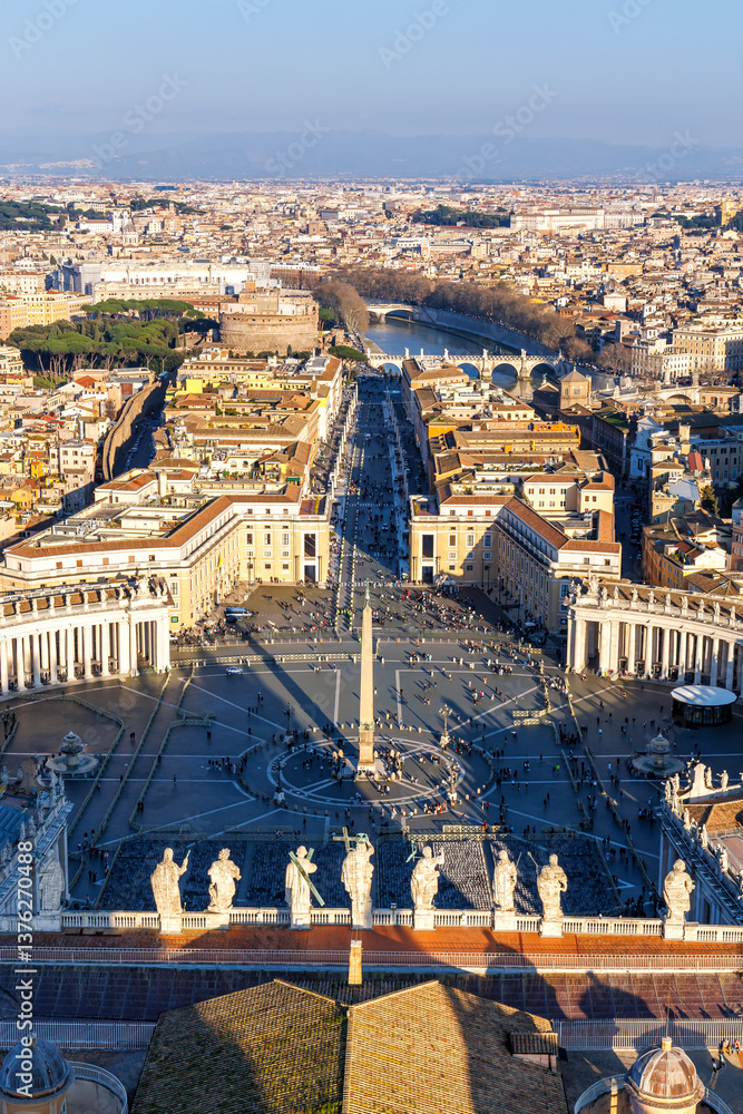 Fototapeta premium Rome Saint Peter's Square in Vatican aerial view from above skyline portrait format in Italy