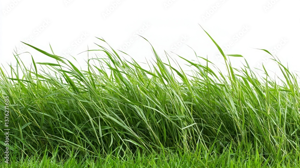 Fototapeta premium Windswept Grass Blades Against White Background