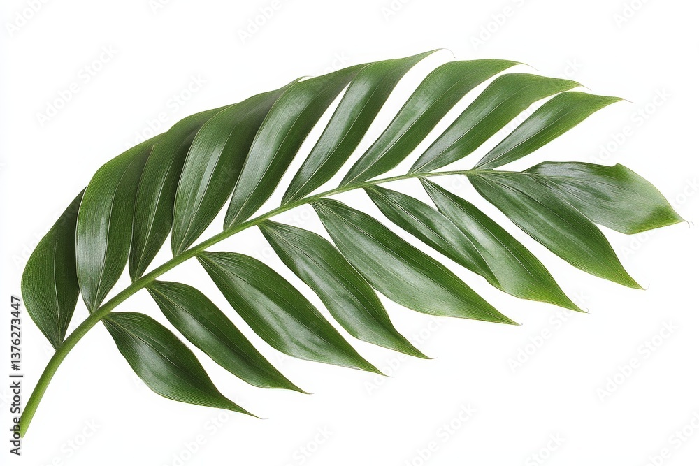 Obraz premium A solitary green leaf with a stem isolated on white background