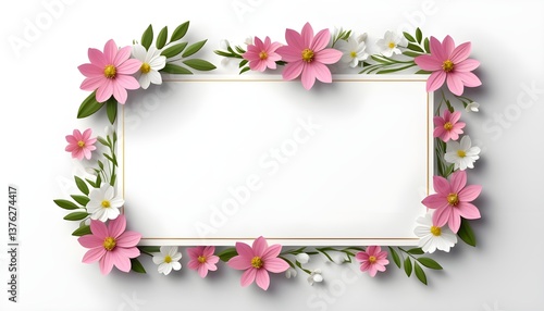 Wallpaper Mural  White And Pink Small Floral Card Frame With White Background, A Vintage-inspired Floral Frame With Intricate Pink Flowers, An Artistic, Hand-drawn Floral Fram Torontodigital.ca