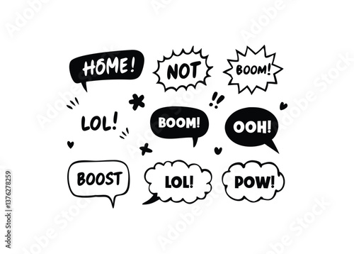 Set of Black and White Comic Speech Bubbles