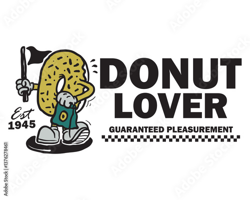 Groovy funky vector of donut mascot illustration cartoon style, retro and trendy graphic design for fashion wear, street wear, clothing line, apparel and urban style t shirt design, hoodies, etc.
