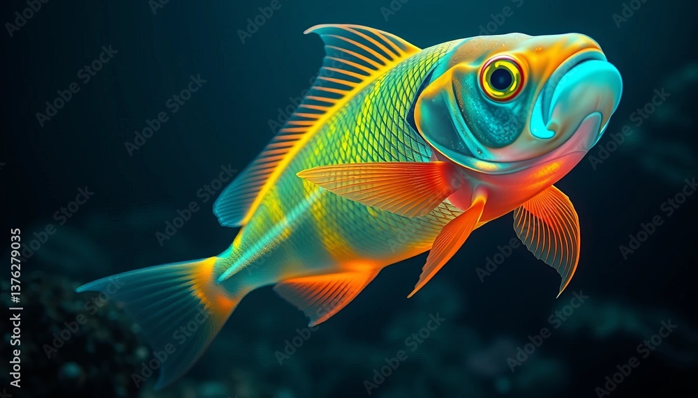 Fototapeta premium Vibrant Aquatic Creature with Striking Scales and Fins, Swimming Gracefully in Ocean Depths