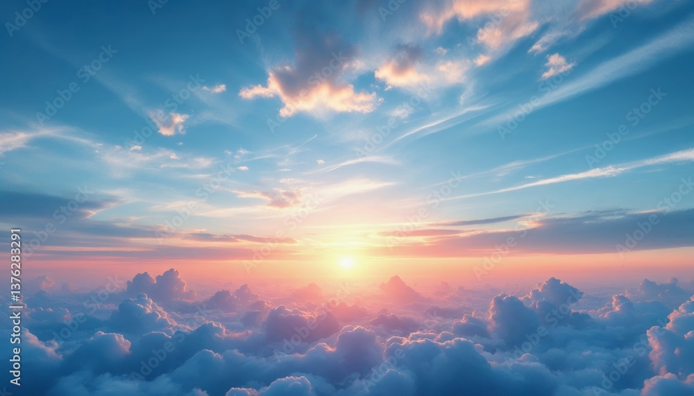 Sunrise Above Cloudscape with Pink and Blue Sky Serenity Sunrise Above Cloudscape with Pink and Blue Sky Serenity