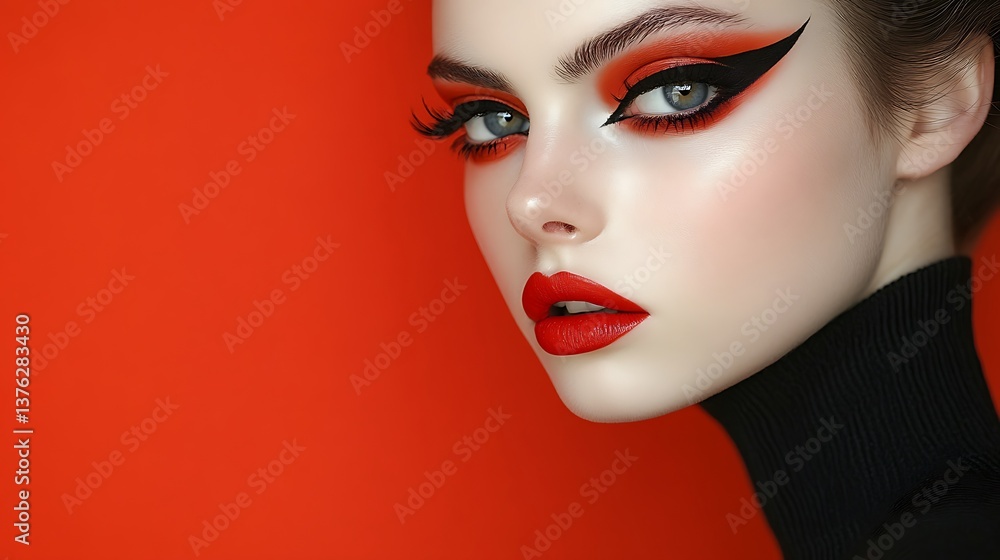 Red makeup with model portrait, and studio. Red makeup with model portrait, and studio.