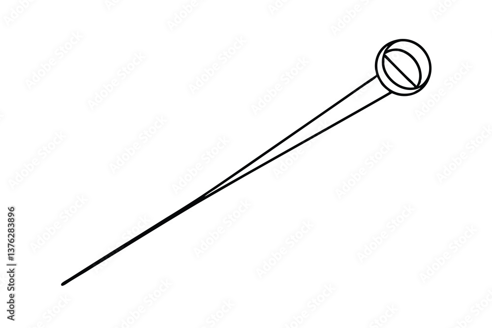 Line Drawing of a Long Straight Pin with Head Line Drawing of a Long Straight Pin with Head
