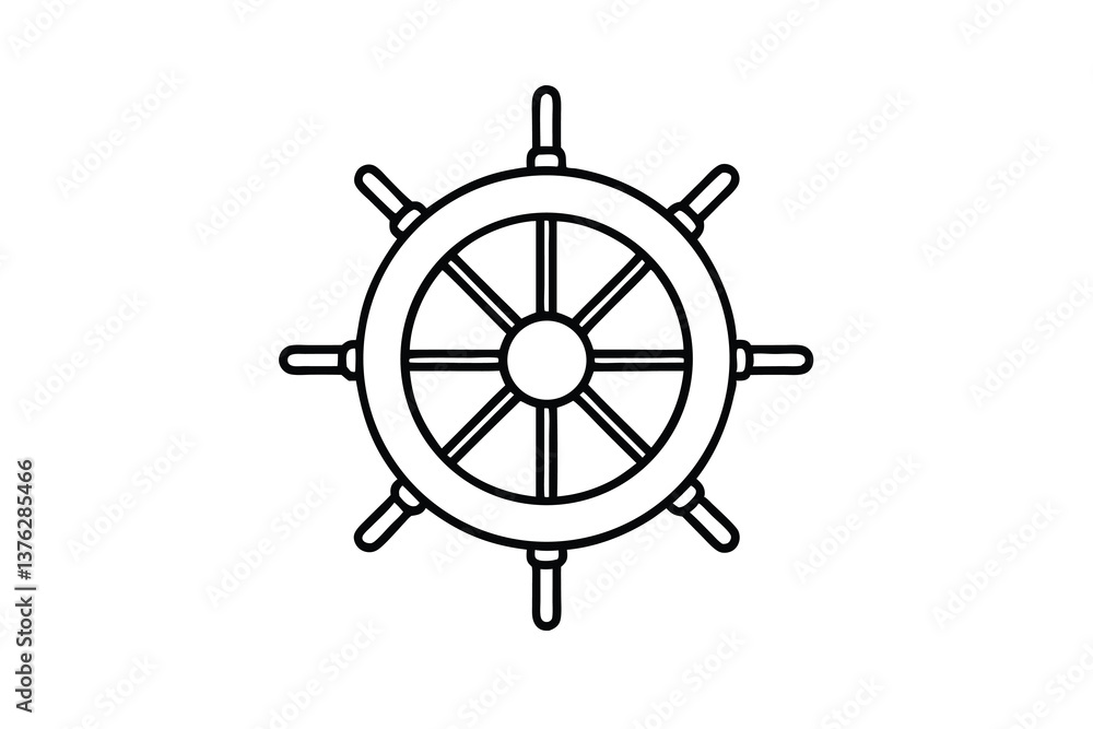 Obraz premium Nautical Ship Wheel, Maritime Steering, Vessel Navigation, Ocean Voyage
