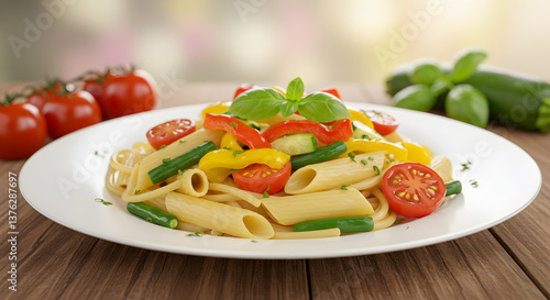 Delicious pasta primavera adorned with fresh vibrant vegetables, healthy meal