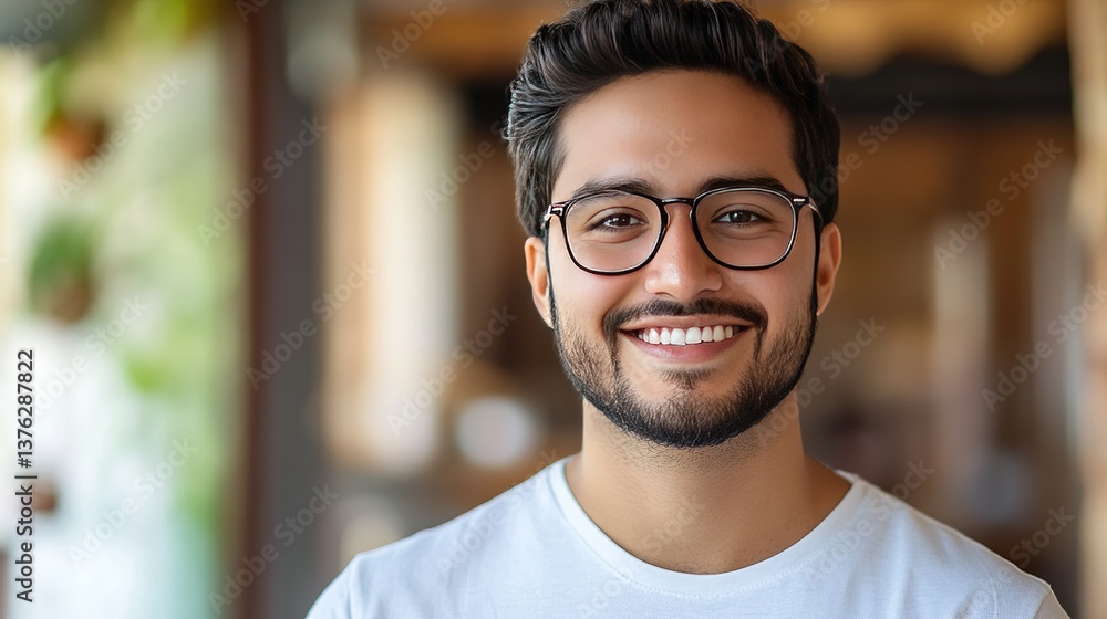 Fototapeta premium A man with glasses is smiling.