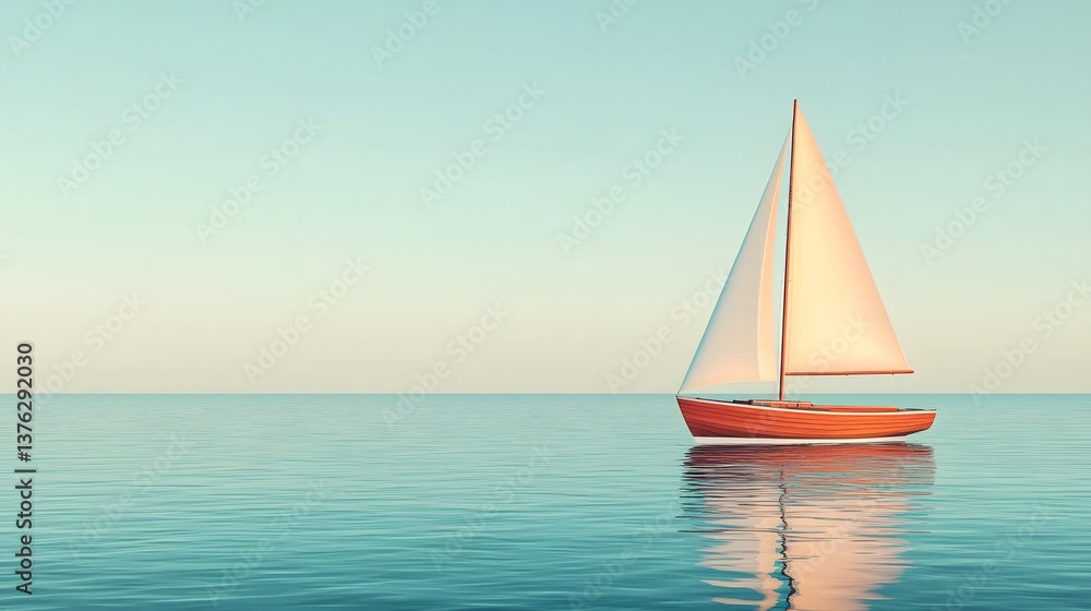 Fototapeta premium Peaceful sailboat on a calm ocean