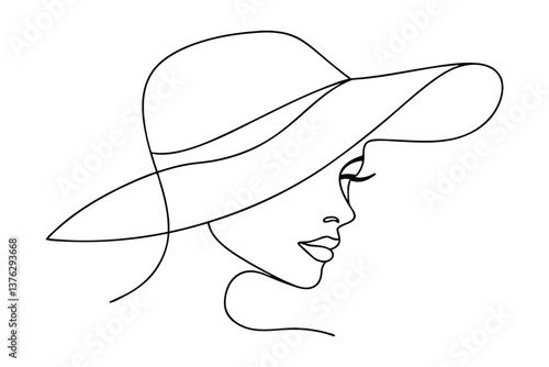 Elegant Minimalist Line Art Woman's Profile with Wide Brimmed Hat