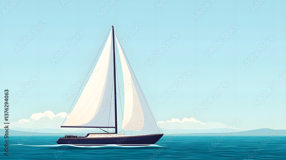 Fototapeta premium Sailboat gliding across the serene ocean