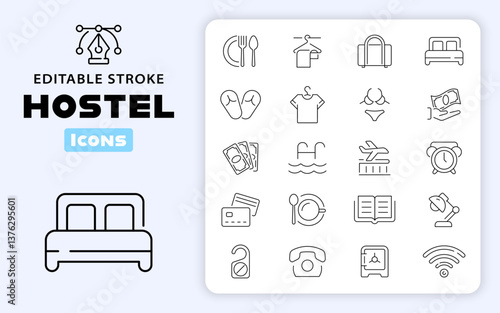 Hostel Vector Outline Icon Set