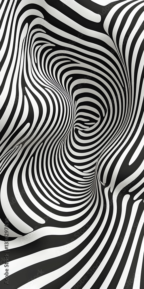 Abstract Black and White Striped Pattern with Wave Effect Abstract Black and White Striped Pattern with Wave Effect