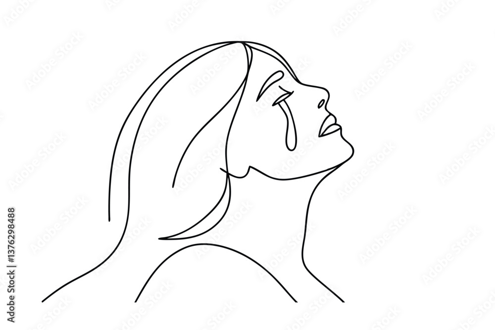 Weeping Woman SingleLine Drawing, Sorrow, Grief, Tears, Pain, Anguish, Despair, Emotion, Art, Minima Weeping Woman SingleLine Drawing, Sorrow, Grief, Tears, Pain, Anguish, Despair, Emotion, Art, Minima