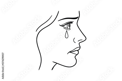 Woman's Profile, Single Tear, Sadness, Grief, Sorrow, Pain, Emotion, Depression, Line Art, Drawing