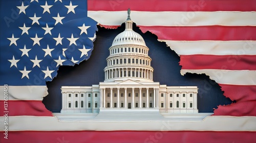 Wallpaper Mural Torn American Flag Unveiling U.S. Capitol Symbol of Freedom Digital Art Patriotic Display Close-Up View National Identity Torontodigital.ca