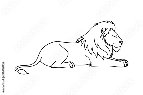 Majestic African Lion, Line Art, Resting, Wildlife, Drawing, Simple, Elegant, Outline, Cartoon, Amin