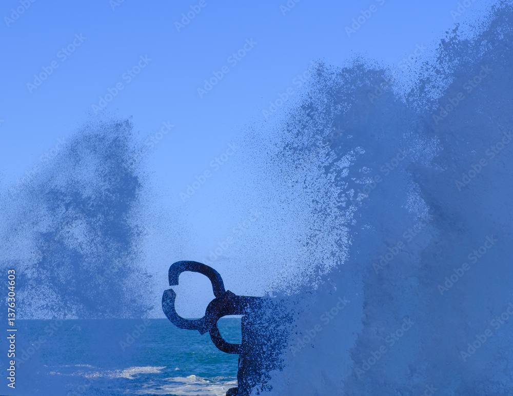 Waves at the Peine del Viento in the city of Donostia-San Sebastian, Euskadi