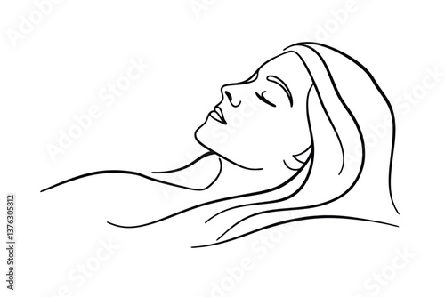 Serene Woman Sleeping Peaceful Line Art Minimalist Drawing Sketch