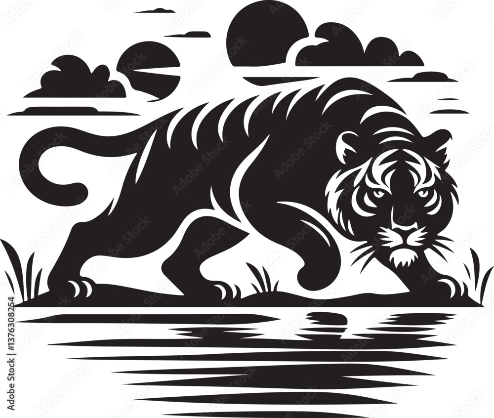 Fototapeta premium vector illustration of a silhouette of a tiger