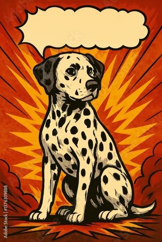 Dalmatian dog comic style with blank bubble. Copy Space