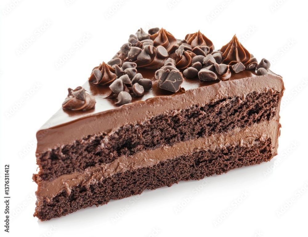 Delicious Chocolate Cake Slice with Chocolate Chips and Fudge Icing Delicious Chocolate Cake Slice with Chocolate Chips and Fudge Icing