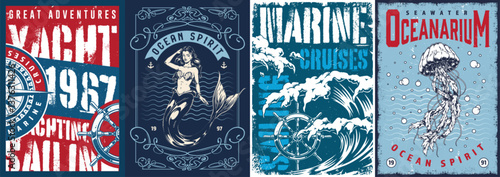 Vintage nautical art with ocean themes