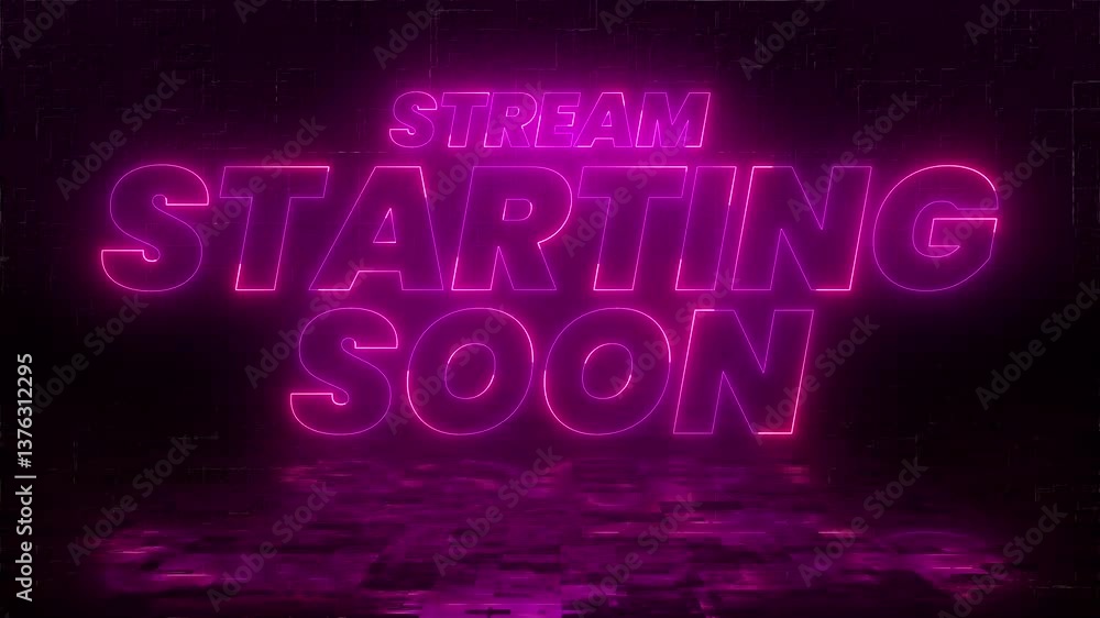 Stream starting soon neon text animation suitable for video live streaming. Animated neon starting soon text, advertising next business concept. Glowing Light 4K. Stream starting soon neon text animation suitable for video live streaming. Animated neon starting soon text, advertising next business concept. Glowing Light 4K.