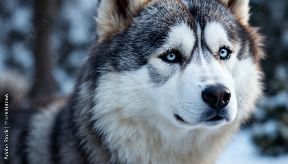 Close-up of Majestic Husky Dog with Striking Blue Eyes Outdoors Close-up of Majestic Husky Dog with Striking Blue Eyes Outdoors