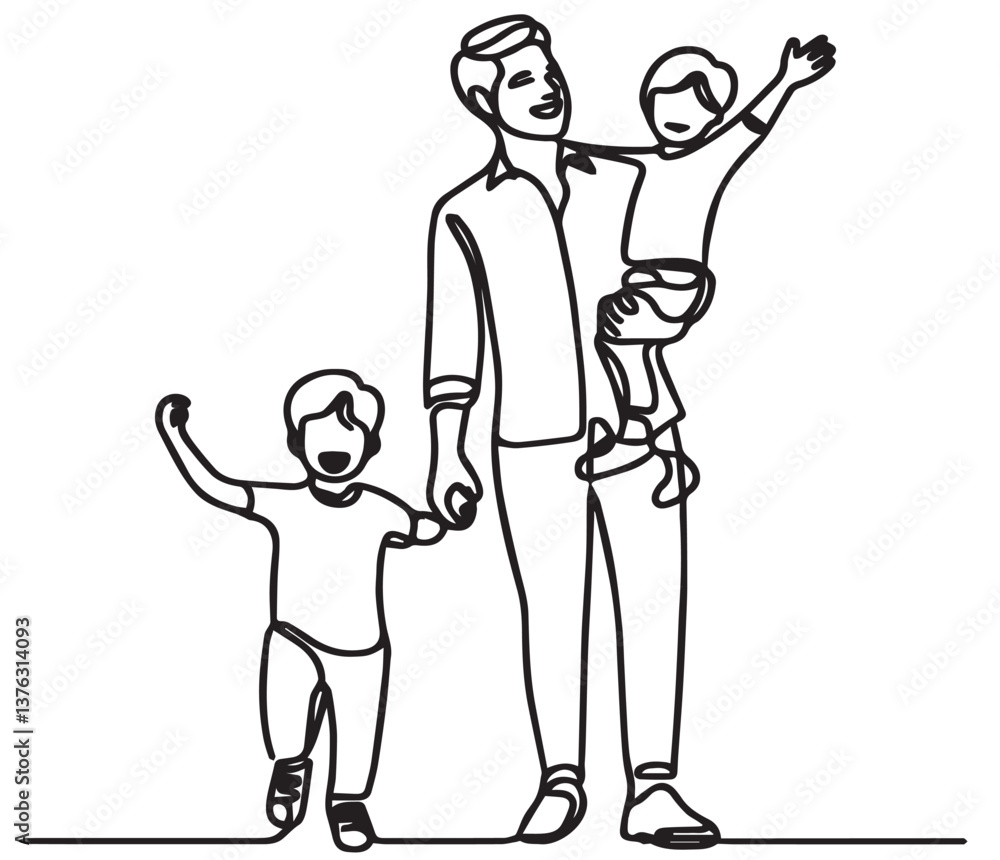 custom made wallpaper toronto digitalLoving father walking outdoors with kids. Caring young dad and little children holding hands. Vector illustration