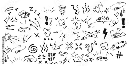 Comic Style Hand Drawn Doodle Symbols Set on White Background