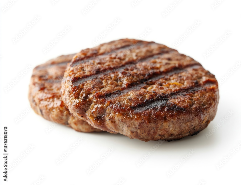 Grilled Burger Patties Isolated on White Background Close Up Shot Grilled Burger Patties Isolated on White Background Close Up Shot