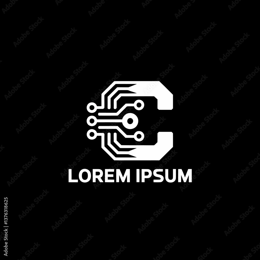 Modern C Letter Circuit Logo: Sleek Tech Style Icon for Innovative Brands Modern C Letter Circuit Logo: Sleek Tech Style Icon for Innovative Brands