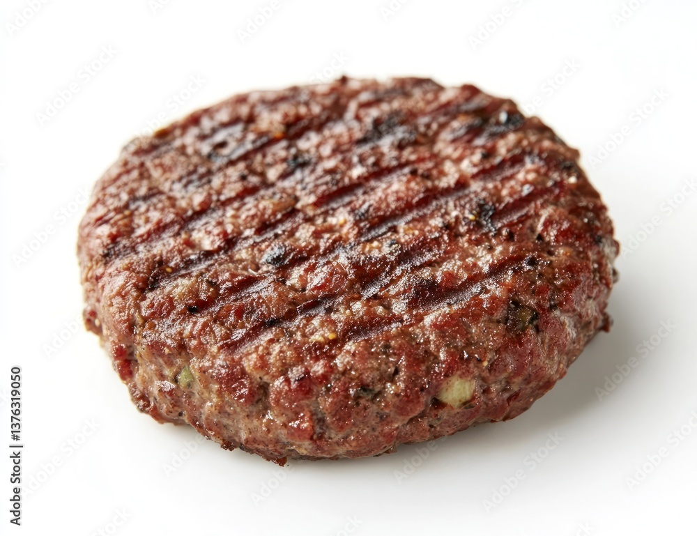 Grilled Beef Burger Patty Close-up on White Background for Food Concepts Grilled Beef Burger Patty Close-up on White Background for Food Concepts
